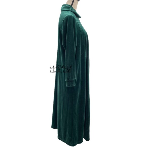 Draper's & Damon's Green Velour Long Sleeve Zip Front Lounge Dress Robe PM - Picture 3 of 6